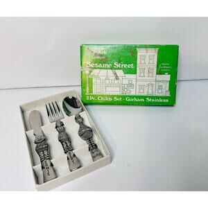 GORHAM~3 Piece 1976 SESAME STREET Child's Stainless Steel Silverware Set w/ BOX